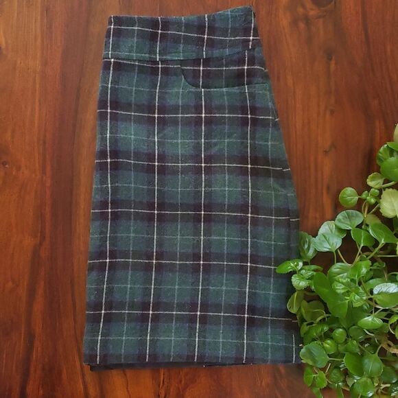 MERONA Tartan Plaid Wool Skirt Green Black Blue Pockets - Picture 2 of 9